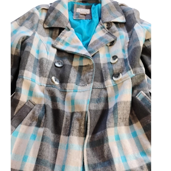 ARIZONA Size Large Plaid Double-Breasted Women's Coat Peacoat Blue & Gray Warm - Picture 10 of 16